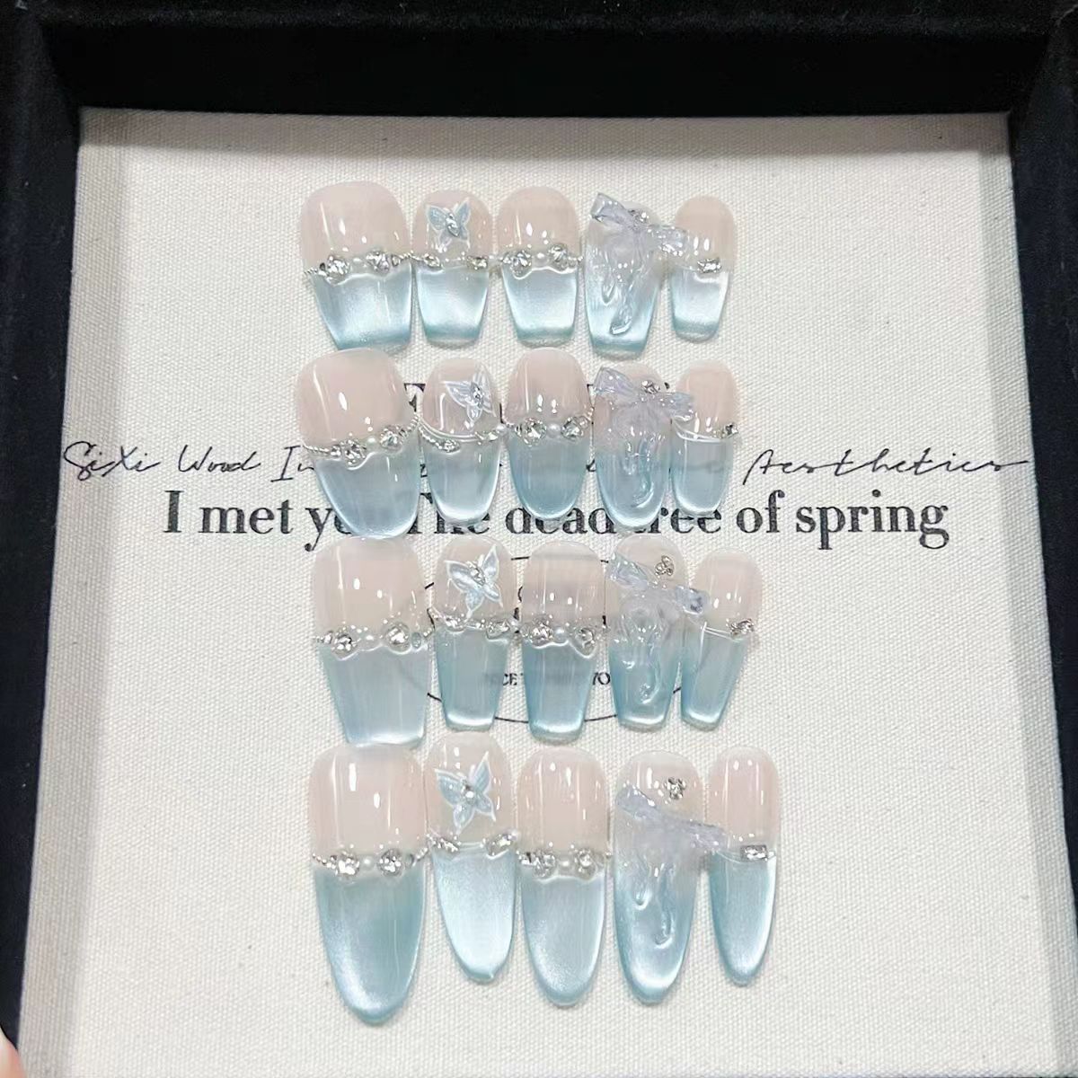 icy blue butterfly dreamy press on Nail