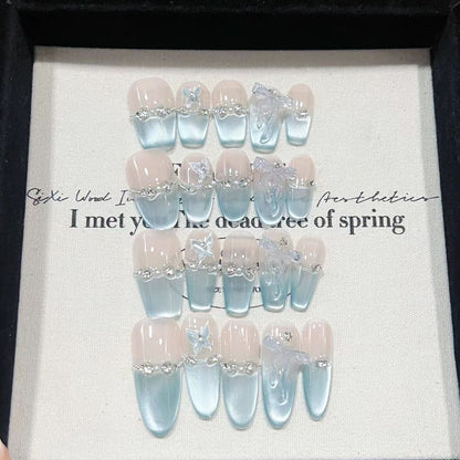 icy blue butterfly dreamy press on Nail