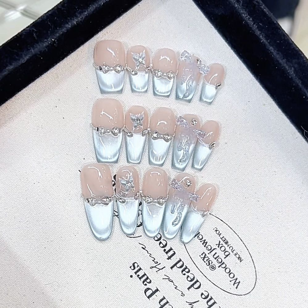 icy blue butterfly dreamy press on Nail
