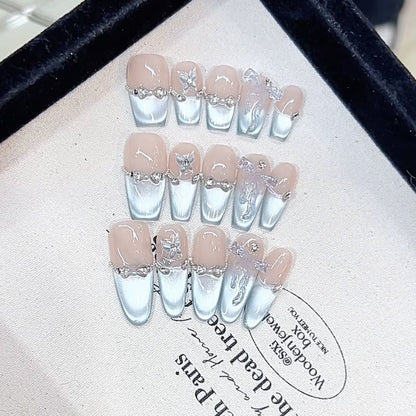 icy blue butterfly dreamy press on Nail
